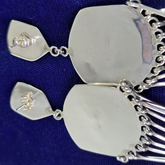 Native American Multi Stone Cobblestone On Sterling Silver Dangle Earrings - Picture 5 of 11